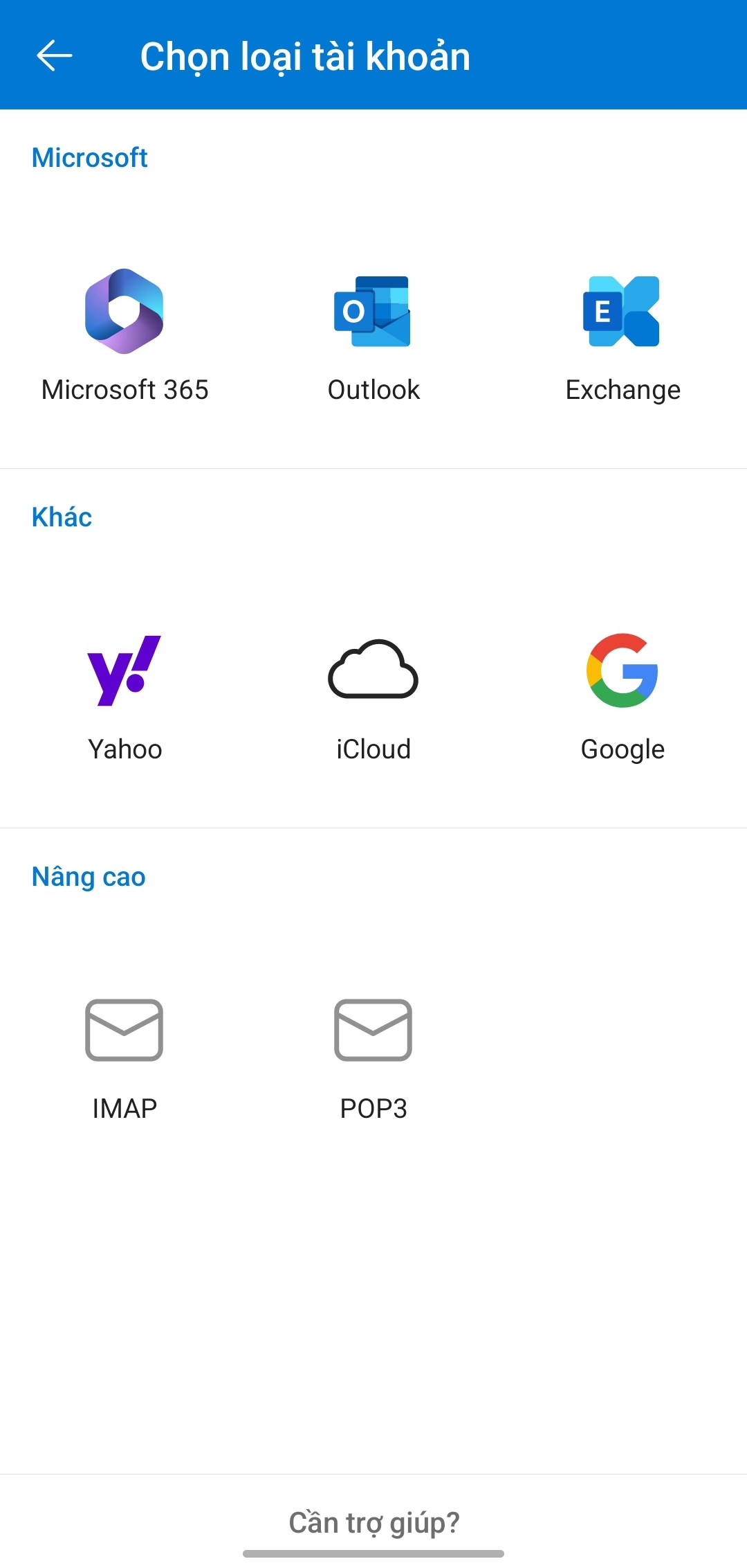 Chọn loại tài khoản